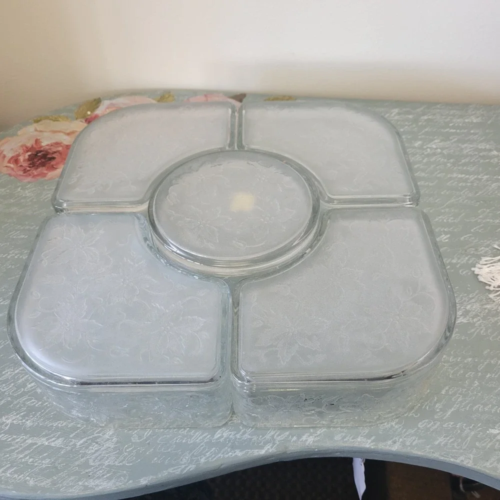 PRINCESS HOUSE Fantasia 5‎ Piece VEGGIE & DIP Tray/Server w/Glass Caddy ~ EUC!